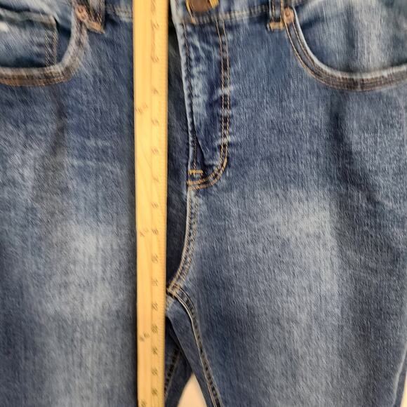 Cato Chewed Hem Flare Jeans Size 12 32" Blue Medium Wash High Waist Stretch - Picture 10 of 15